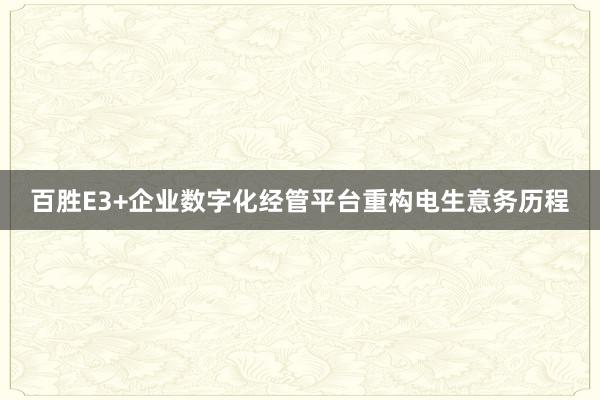 百胜E3+企业数字化经管平台重构电生意务历程