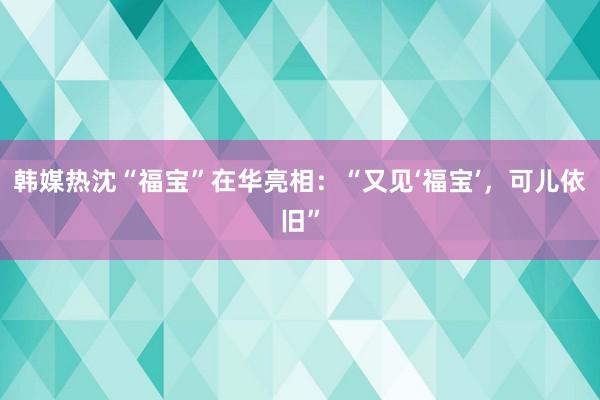 韩媒热沈“福宝”在华亮相：“又见‘福宝’，可儿依旧”