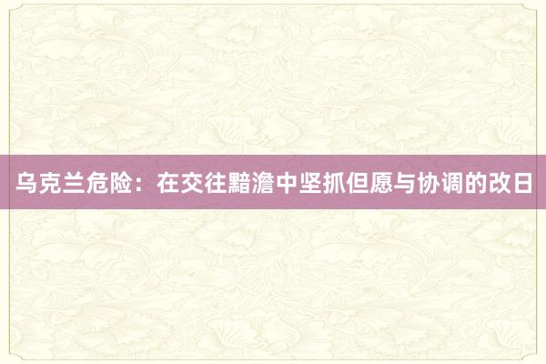 乌克兰危险：在交往黯澹中坚抓但愿与协调的改日